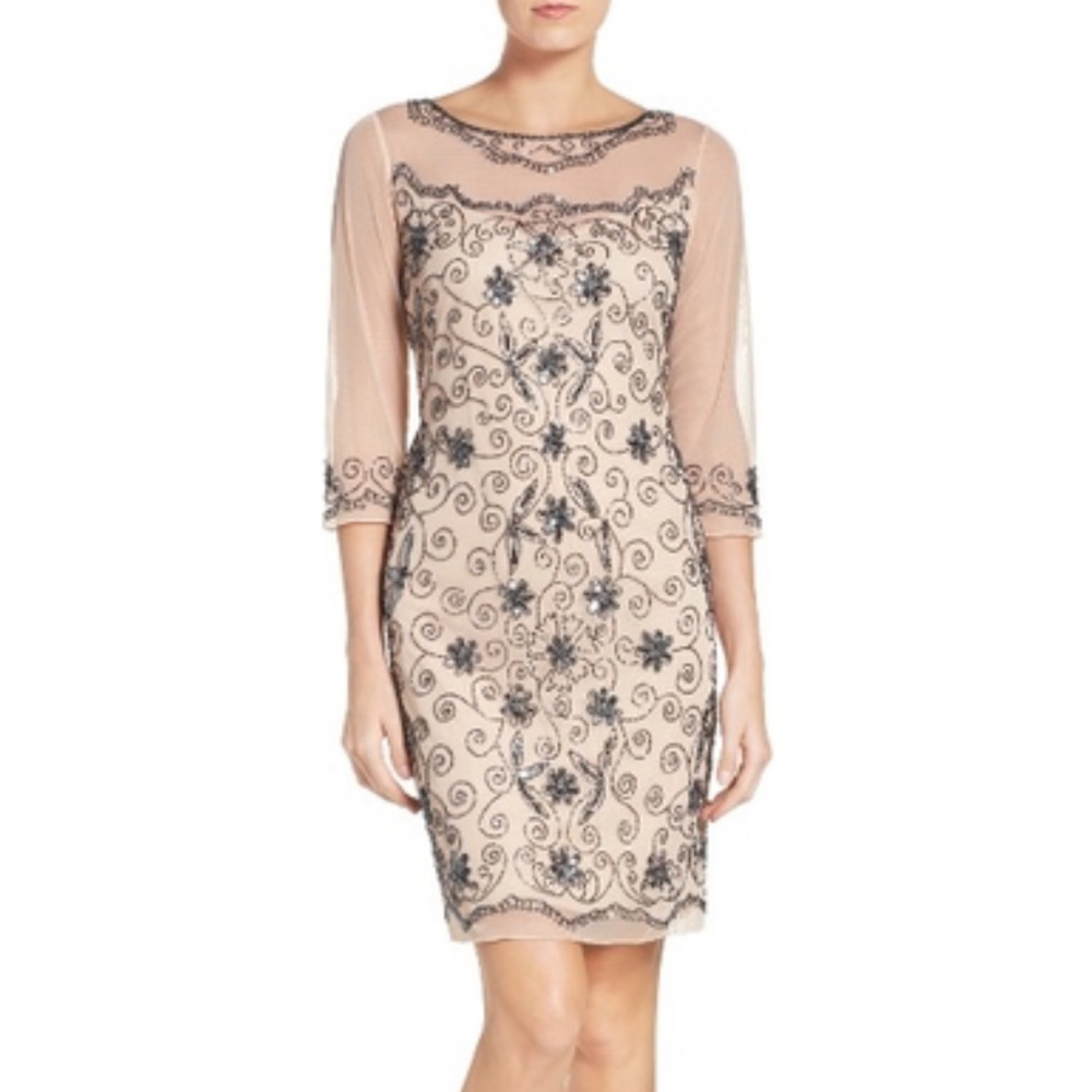 Pissarro nights beaded mesh sheet dress